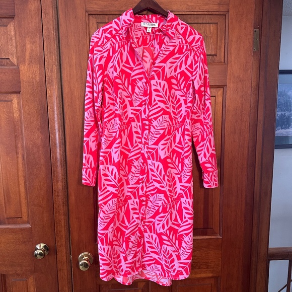 Coolibar Kitts Cover-up Shirt Dress UPF 50 in Pink/Red Leaves size S - Picture 3 of 11